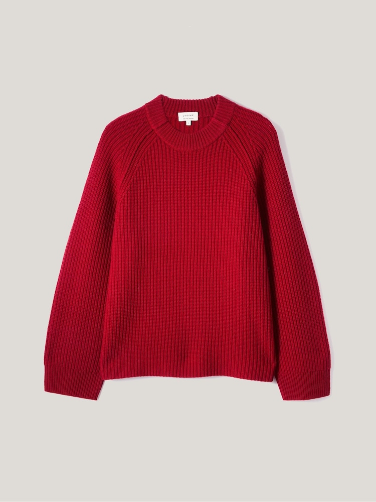 Jigsaw Red Fishermans Pure Wool Rib Crew Jumper - Image 7 of 7