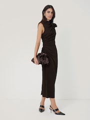 Jigsaw Brown Crinkle Ruched Corsage Dress - Image 1 of 7