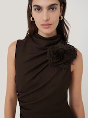 Jigsaw Brown Crinkle Ruched Corsage Dress - Image 2 of 7