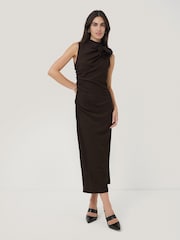 Jigsaw Brown Crinkle Ruched Corsage Dress - Image 3 of 7