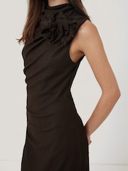 Jigsaw Brown Crinkle Ruched Corsage Dress - Image 4 of 7