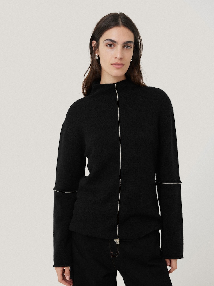 Jigsaw Black Compact Wool Line Jumper - Image 1 of 6 Jigsaw Black Compact Wool Line Jumper - Image 1 of 6