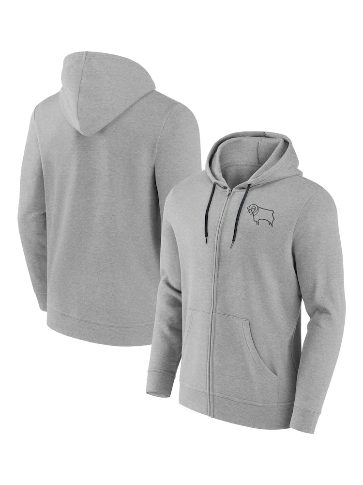 Fanatics Small Grey Derby County Essentials Crest Full Zip Hoodie - Image 1 of 3 Fanatics Small Grey Derby County Essentials Crest Full Zip Hoodie - Image 1 of 3