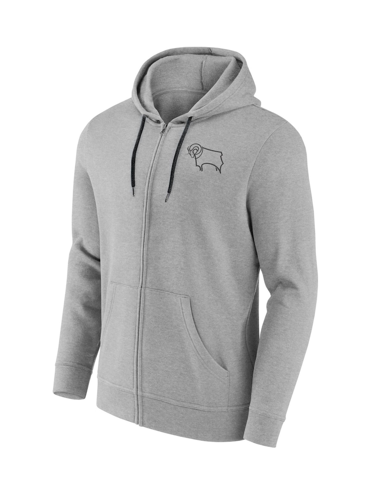 Fanatics Small Grey Derby County Essentials Crest Full Zip Hoodie - Image 2 of 3 Fanatics Small Grey Derby County Essentials Crest Full Zip Hoodie - Image 2 of 3