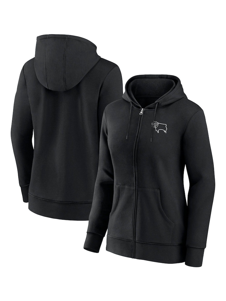 Fanatics Small Derby County Essentials Crest Full Zip Black Hoodie - Image 1 of 3