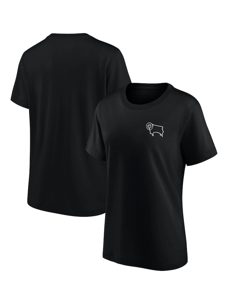 Fanatics Small Derby County 100% Cotton Essentials Crest Black T-Shirt - Image 1 of 3 Fanatics Small Derby County 100% Cotton Essentials Crest Black T-Shirt - Image 1 of 3