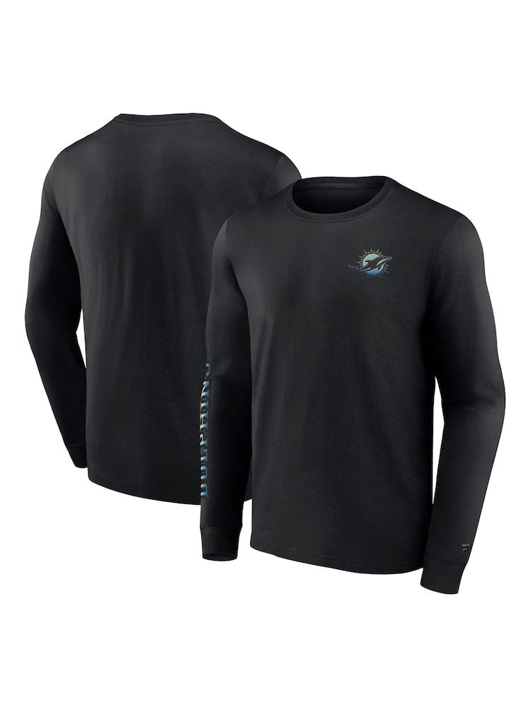 Fanatics 100% Cotton NFL Miami Dolphins Gradient Long Sleeve Crew Black T-Shirt - Image 1 of 3