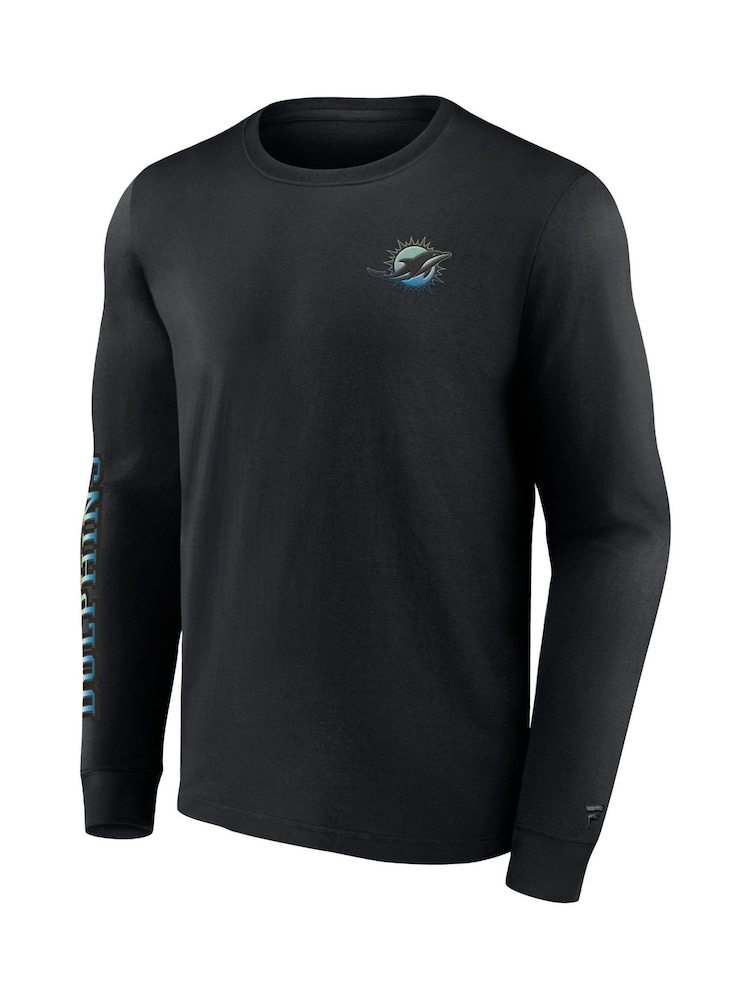 Fanatics 100% Cotton NFL Miami Dolphins Gradient Long Sleeve Crew Black T-Shirt - Image 2 of 3