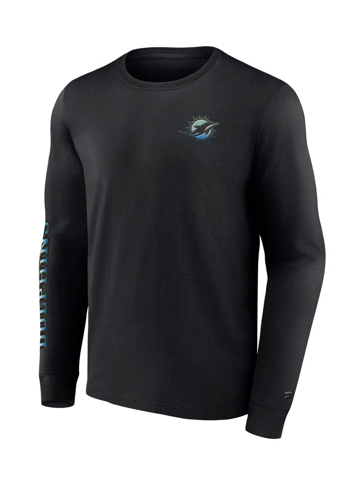 Fanatics 100% Cotton NFL Miami Dolphins Gradient Long Sleeve Crew Black T-Shirt - Image 2 of 3 Fanatics 100% Cotton NFL Miami Dolphins Gradient Long Sleeve Crew Black T-Shirt - Image 2 of 3
