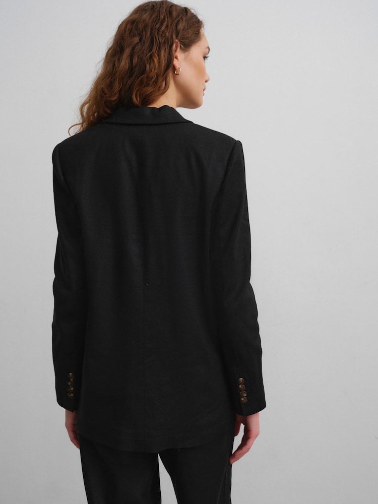 Noir - Blazer habillé simple boutonnage avec lin - Image 4 of 5