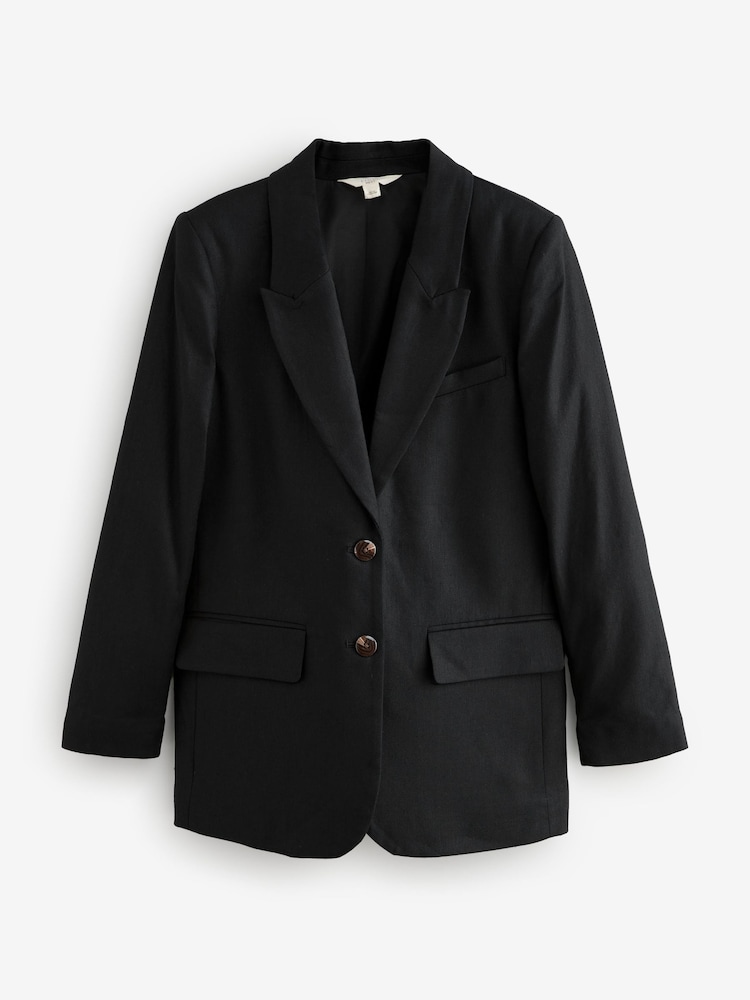 Zwart - Single Breasted Tailored Blazer With Linen - Image 6 of 9