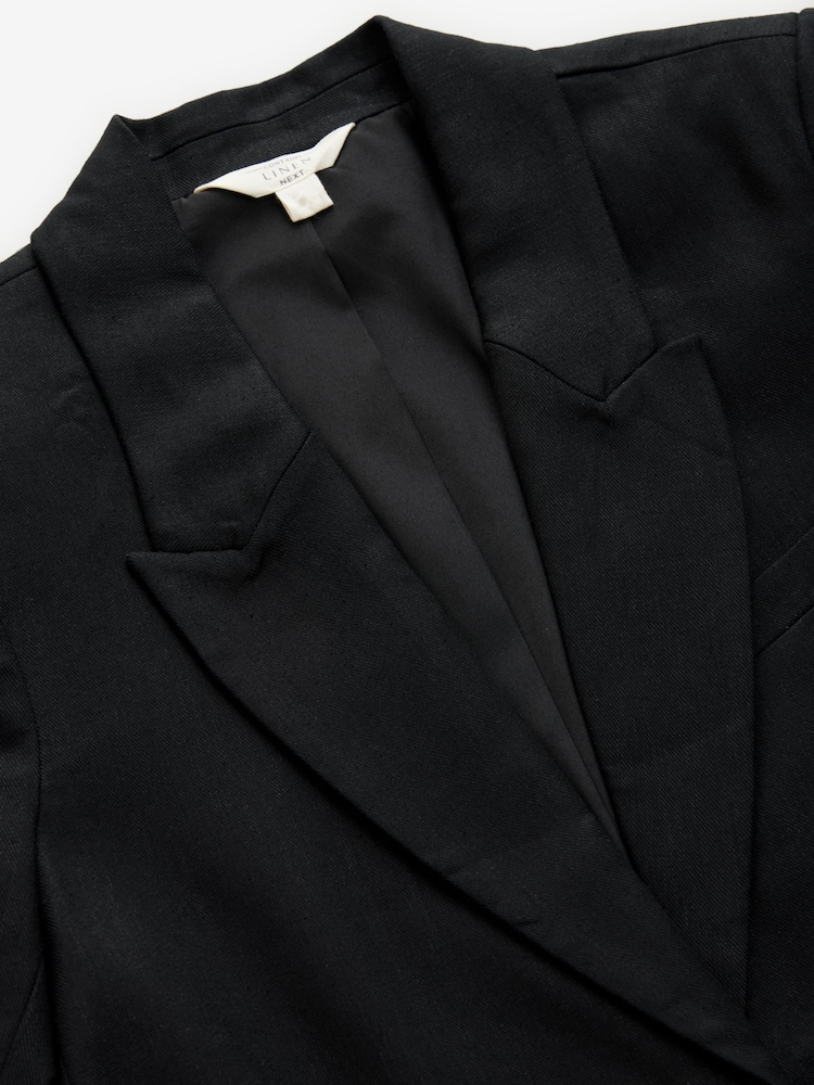 Zwart - Single Breasted Tailored Blazer With Linen - Image 8 of 9