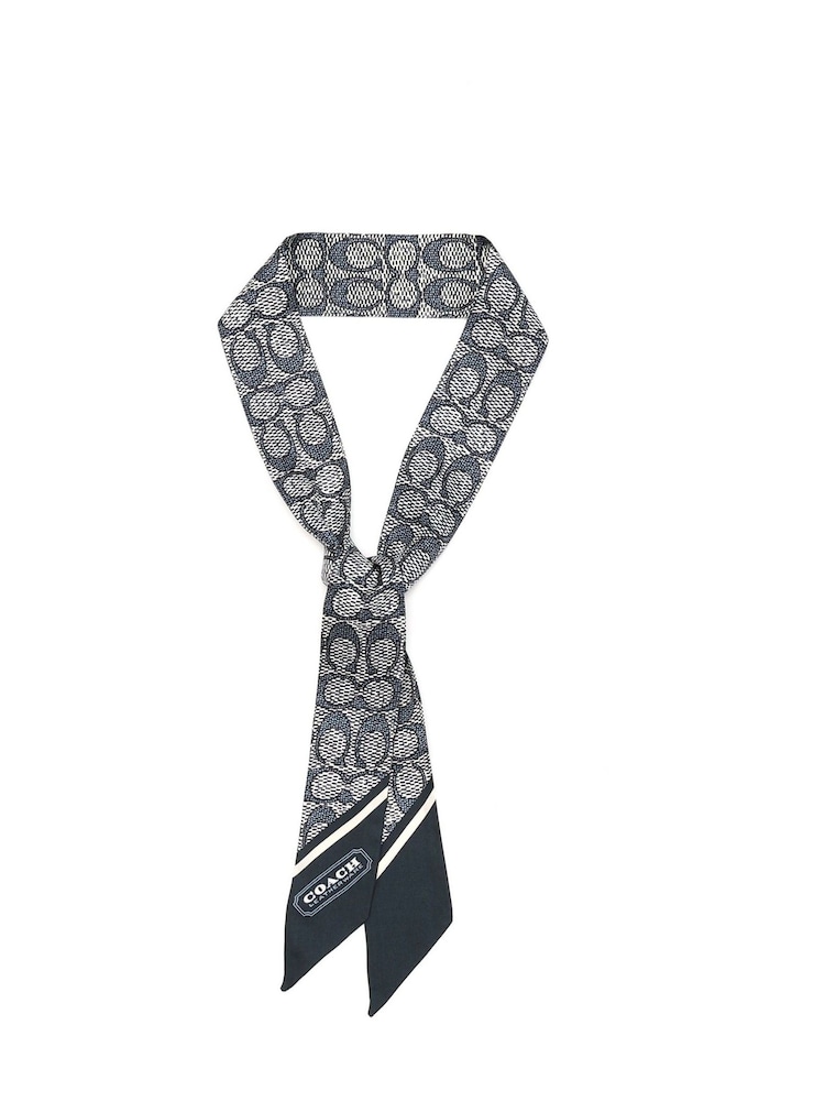 COACH Blue Vintage Signature C Printed Silk Skinny Scarf - Image 1 of 4