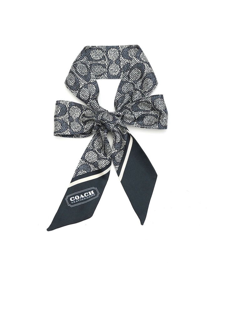 COACH Blue Vintage Signature C Printed Silk Skinny Scarf - Image 2 of 4