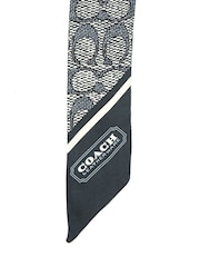 COACH Blue Vintage Signature C Printed Silk Skinny Scarf - Image 4 of 4