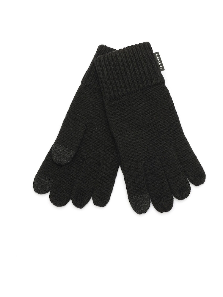 COACH Woven Patch Knit Black Gloves - Image 1 of 4 COACH Woven Patch Knit Black Gloves - Image 1 of 4