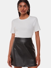 Whistles Black Petite Leather A Line Skirt - Image 1 of 5