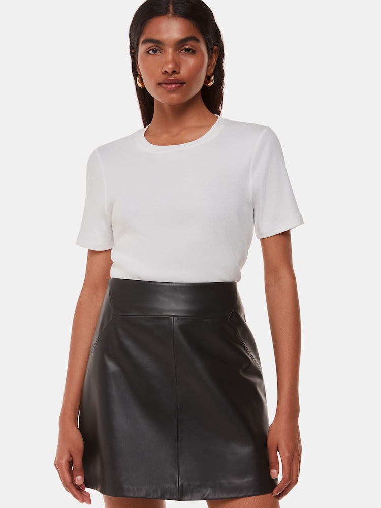 Whistles Black Petite Leather A Line Skirt - Image 1 of 5