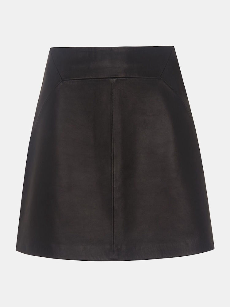 Whistles Black Petite Leather A Line Skirt - Image 5 of 5