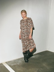 NOISY MAY Natural Leopard Print Oversized Midi T-Shirt Dress - Image 1 of 8
