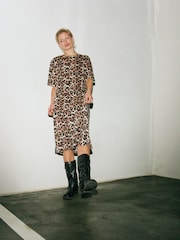 NOISY MAY Natural Leopard Print Oversized Midi T-Shirt Dress - Image 2 of 8