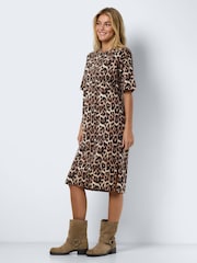 NOISY MAY Natural Leopard Print Oversized Midi T-Shirt Dress - Image 3 of 8