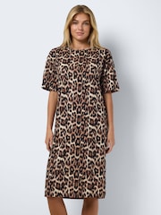 NOISY MAY Natural Leopard Print Oversized Midi T-Shirt Dress - Image 6 of 8