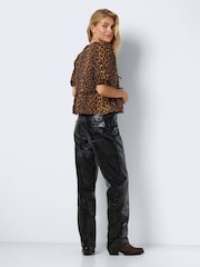 NOISY MAY Natural 100% Cotton Leopard Print Short Sleeve Tie Front Top - Image 2 of 6