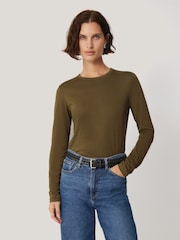 Jigsaw Dark Green Long Sleeve 100% Cotton Top - Image 1 of 4
