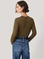 Jigsaw Dark Green Long Sleeve 100% Cotton Top - Image 3 of 4