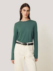 Jigsaw Green Long Sleeve 100% Cotton Top - Image 1 of 6