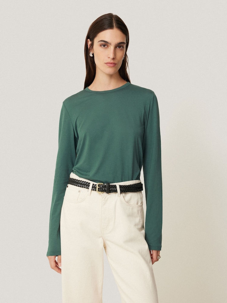 Jigsaw Green Long Sleeve 100% Cotton Top - Image 1 of 6
