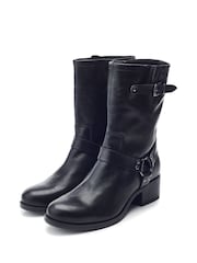 Moda In Pelle Ormie Mid Calf Leather Buckle Strap Boots - Image 2 of 4