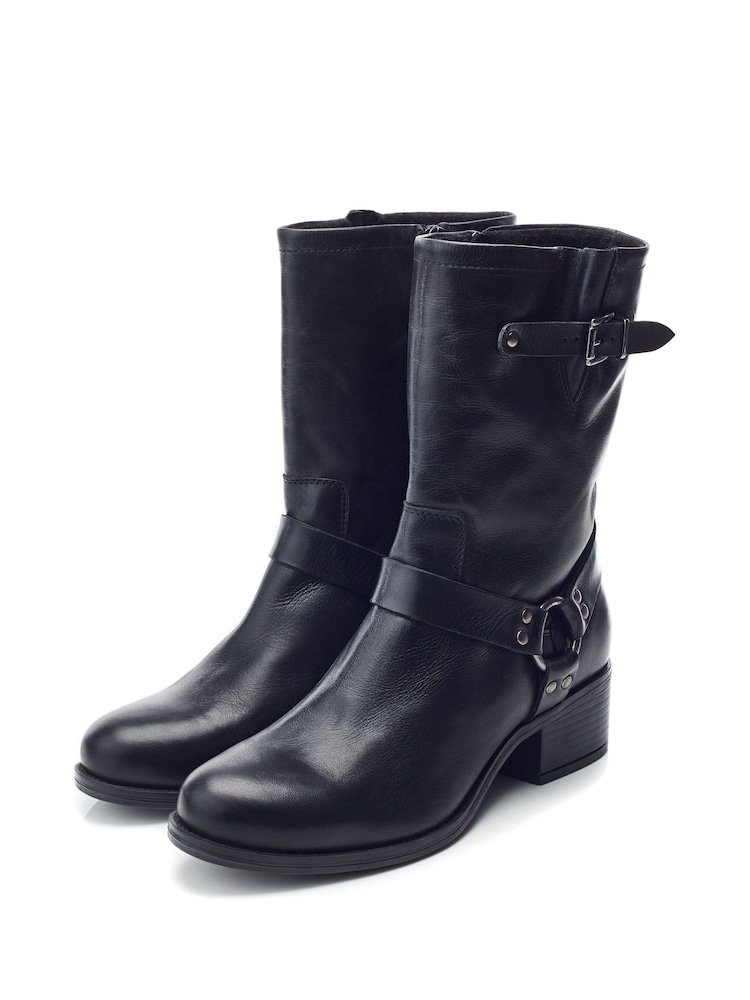 Moda In Pelle Ormie Mid Calf Leather Buckle Strap Boots - Image 2 of 4