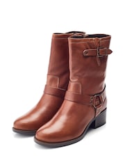 Moda In Pelle Ormie Mid Calf Leather Buckle Strap Boots - Image 2 of 4
