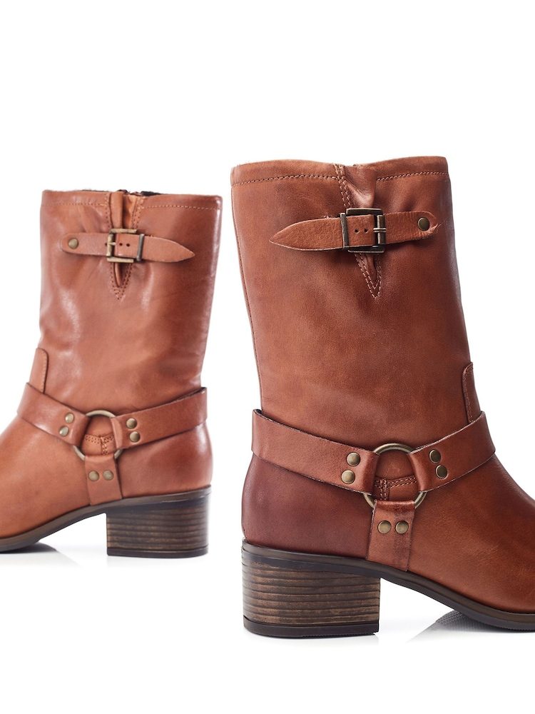 Moda In Pelle Ormie Mid Calf Leather Buckle Strap Boots - Image 4 of 4