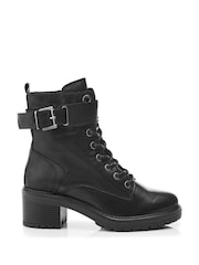 Moda In Pelle Beyza Lace Up Leather Biker Boots - Image 1 of 4
