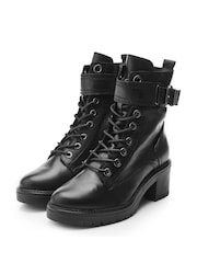 Moda In Pelle Beyza Lace Up Leather Biker Boots - Image 2 of 4