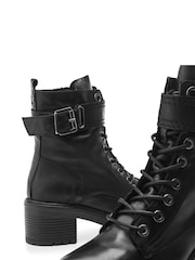 Moda In Pelle Beyza Lace Up Leather Biker Boots - Image 4 of 4