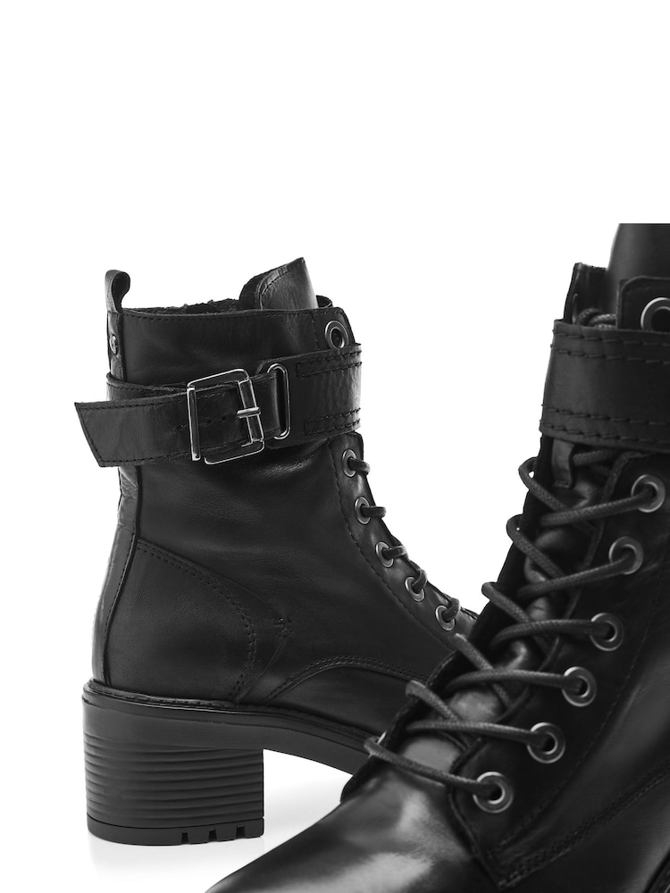 Moda In Pelle Beyza Lace Up Leather Biker Boots - Image 4 of 4