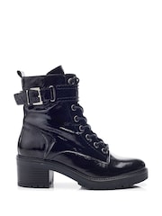 Moda In Pelle Beyza Lace Up Leather Biker Boots - Image 1 of 4