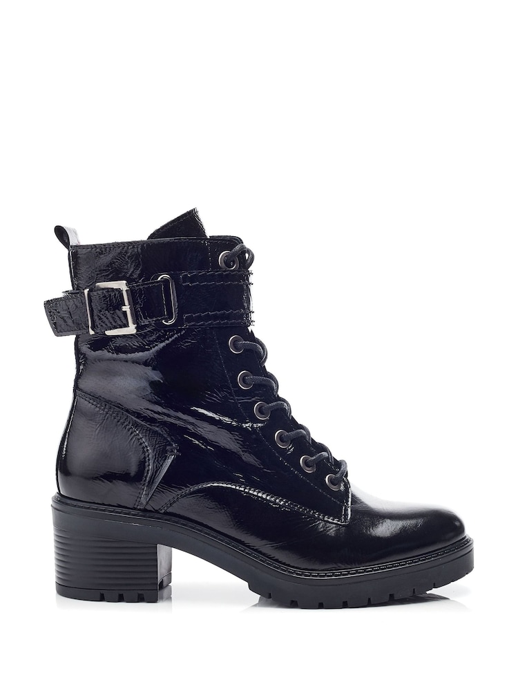 Moda In Pelle Beyza Lace Up Leather Biker Boots - Image 1 of 4