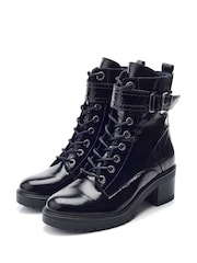 Moda In Pelle Beyza Lace Up Leather Biker Boots - Image 2 of 4