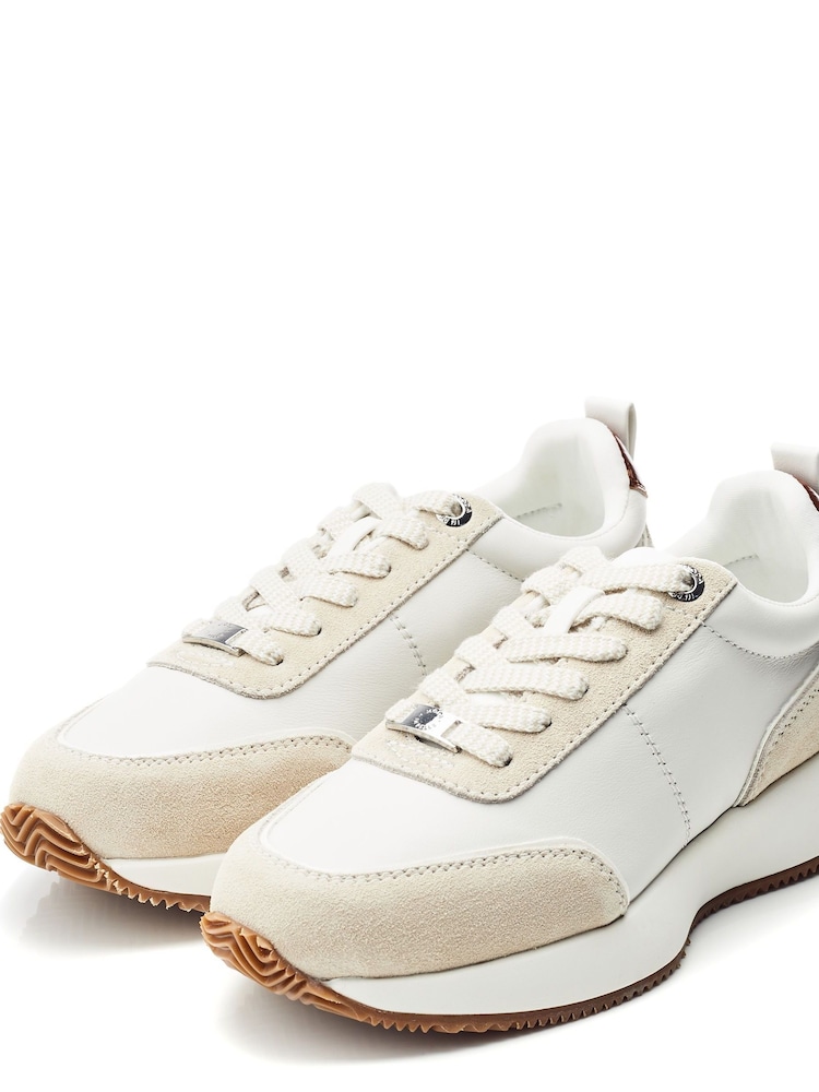Blanco - Moda in Pelle Athenea Lace up Runner Leather Trainers - Imagen 2 de 4