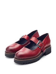 Moda in Pelle Red SH Emberley Mary Jane Leather Shoes With Cleated Sole - Image 2 of 4