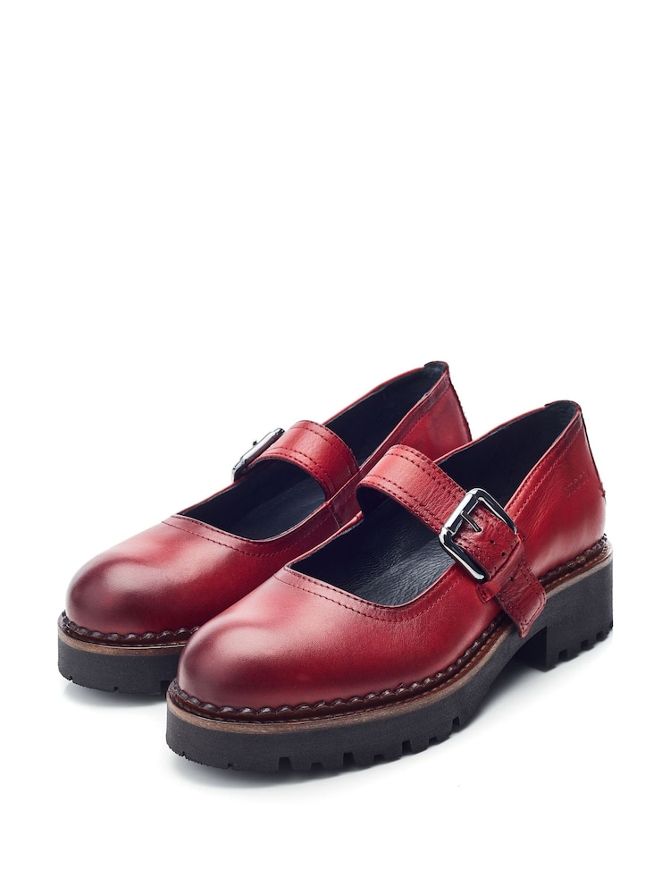 Moda in Pelle Red SH Emberley Mary Jane Leather Shoes With Cleated Sole - Image 2 of 4