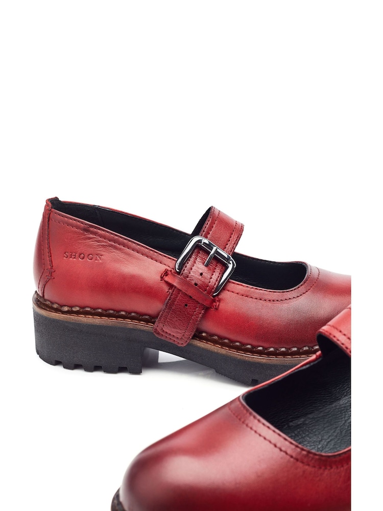 Moda in Pelle Red SH Emberley Mary Jane Leather Shoes With Cleated Sole - Image 4 of 4
