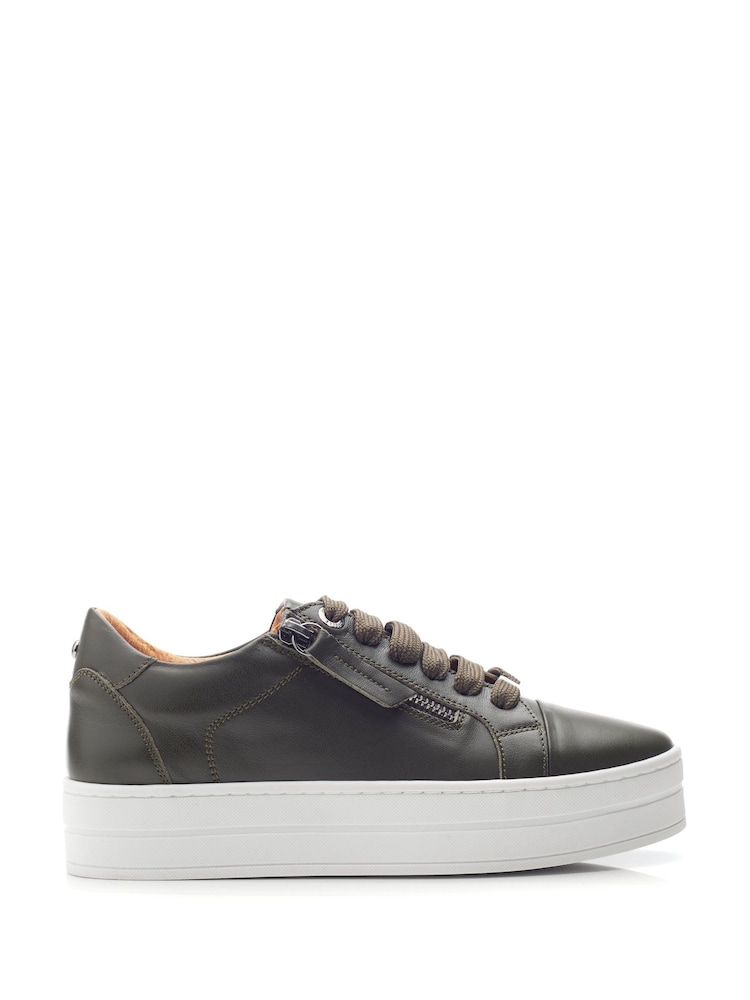 Moda In Pelle Abbiy Chunky Slab Sole Side Zip Lace Up Trainers - Image 1 of 4