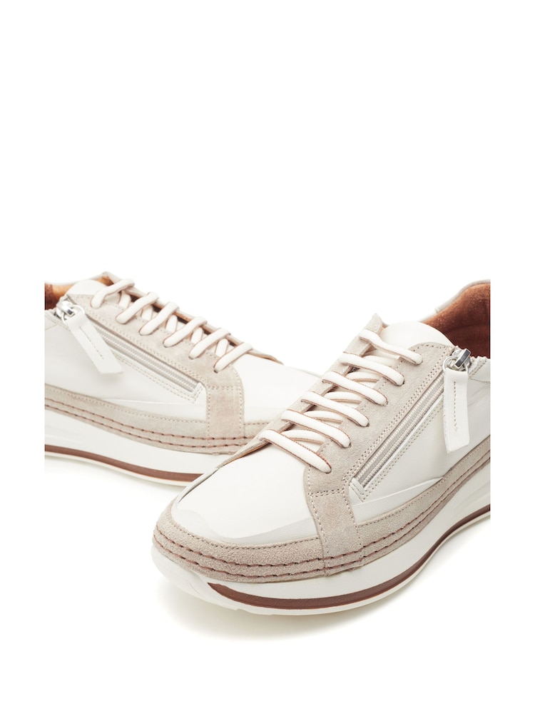 Moda in Pelle SH Dowlish Side Zip Contrast Panel Leather White Trainers - Image 4 of 4