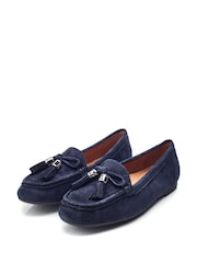 Mornarica - Moda in Pelle Famina Square Toe pentlja Tassel Trim Leather mokasini - Slika 3 iz 5